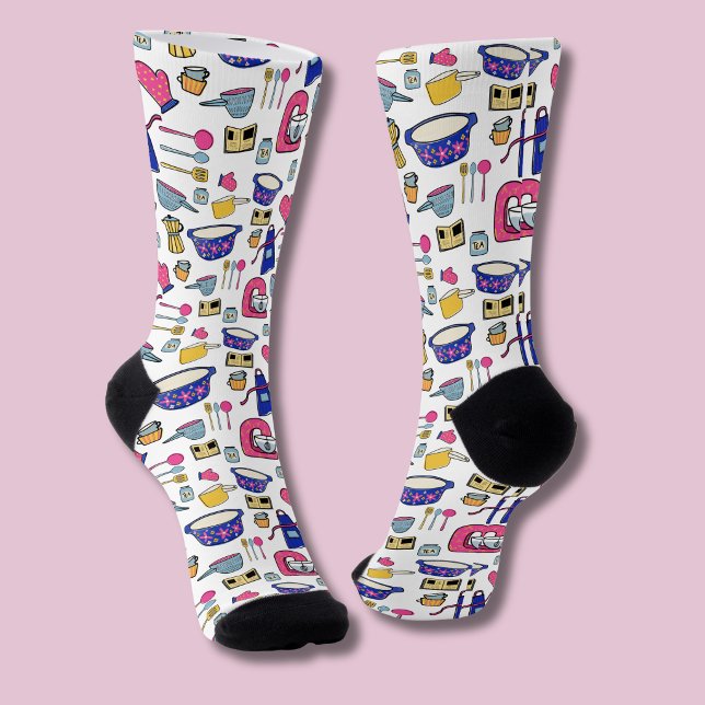 Bright Kitchen Utensils Chef Cake Baker Socks (Kitchen utensil socks)