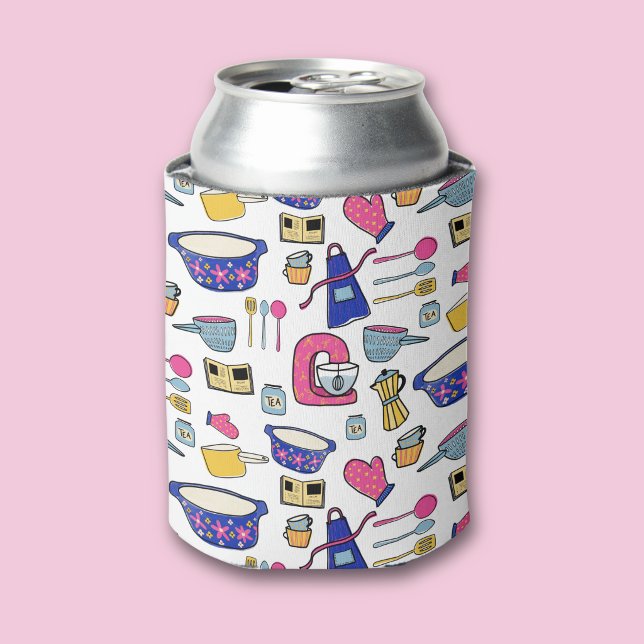 Bright Kitchen Utensils Cook Cake Maker Can Cooler (Kitchen Utensil pattren can cooler Koozie)