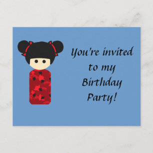 Bright Kokeshi Birthday Invitation