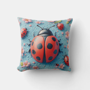 Bright Ladybugs Among Sakura Blossoms  Throw Pillow