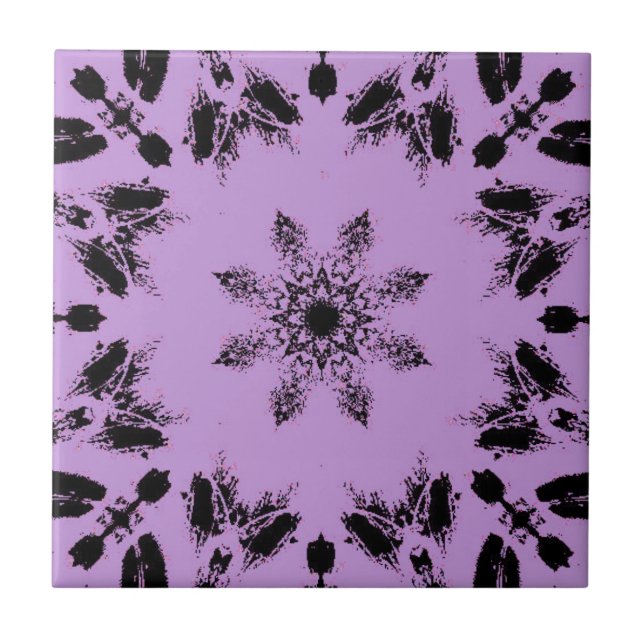 Bright lavender purple ebony black star flower  tile (Front)