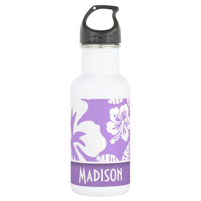 Bright Lavender Tropical Hibiscus; Personalized 532 Ml Water Bottle (Front)