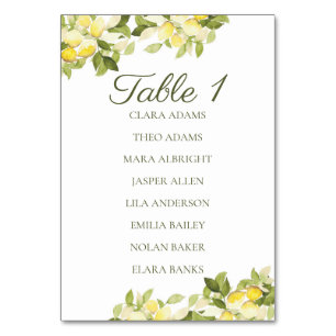 Bright Lemon Fresh Numeric Seating Chart Card