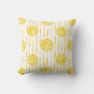 Bright Lemon Slices on Striped Background Throw Pillow