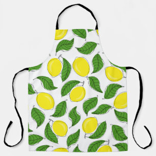 Bright Lemons Green Leaves Pattern Apron