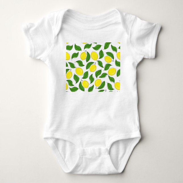 Bright Lemons Green Leaves Pattern Baby Bodysuit (Front)