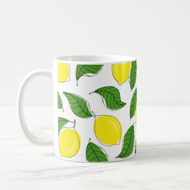 Bright Lemons Green Leaves Pattern Coffee Mug (Left)