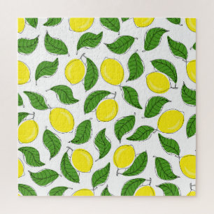 Bright Lemons Green Leaves Pattern Jigsaw Puzzle