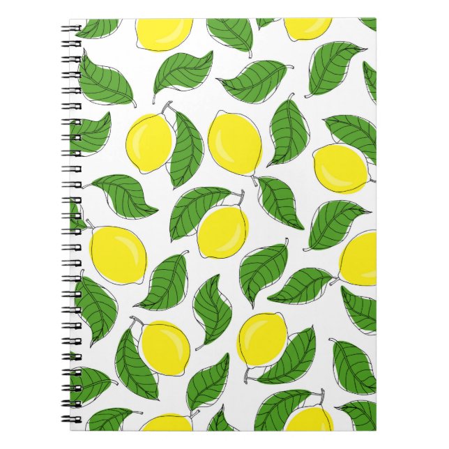 Bright Lemons Green Leaves Pattern Notebook (Front)