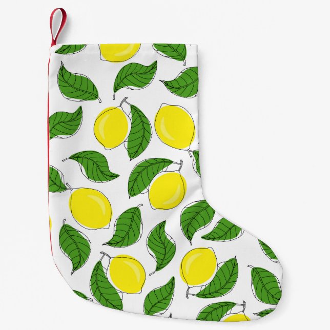 Bright Lemons Green Leaves Pattern Small Christmas Stocking (Front)