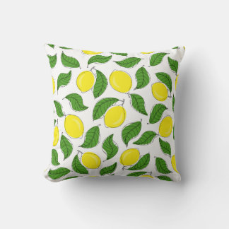Bright Lemons Green Leaves Pattern Throw Pillow