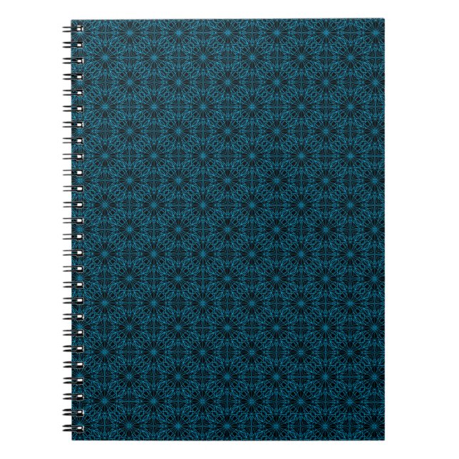 Bright Light Blue Black Geometric Symmetry Pattern Notebook (Front)