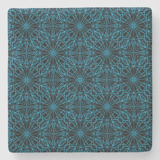 Bright Light Blue Black Geometric Symmetry Pattern Stone Coaster (Front)