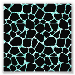 Bright Light Blue Turquoise Jewellery Dots Black Photo Print