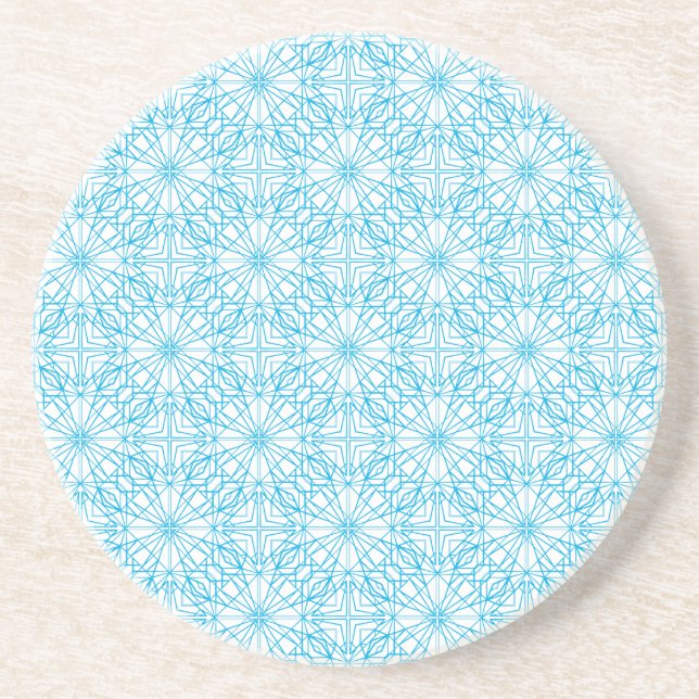 Bright Light Blue White Geometric Symmetry Pattern Coaster (Front)