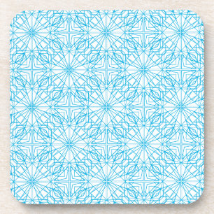 Bright Light Blue White Geometric Symmetry Pattern Coaster