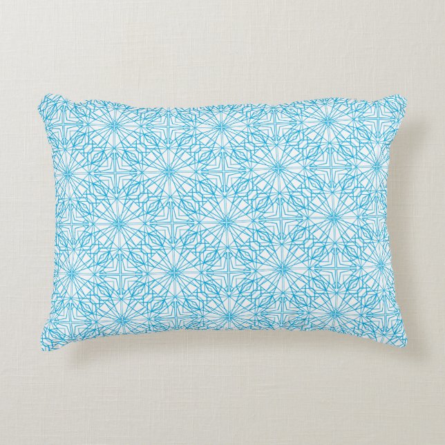 Bright Light Blue White Geometric Symmetry Pattern Decorative Pillow (Front)