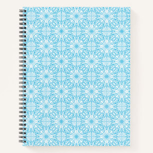 Bright Light Blue White Geometric Symmetry Pattern Notebook