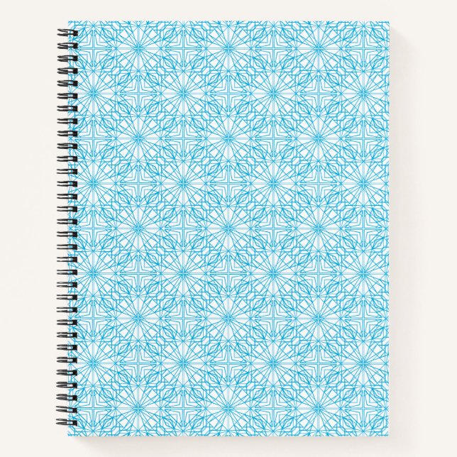 Bright Light Blue White Geometric Symmetry Pattern Notebook (Front)