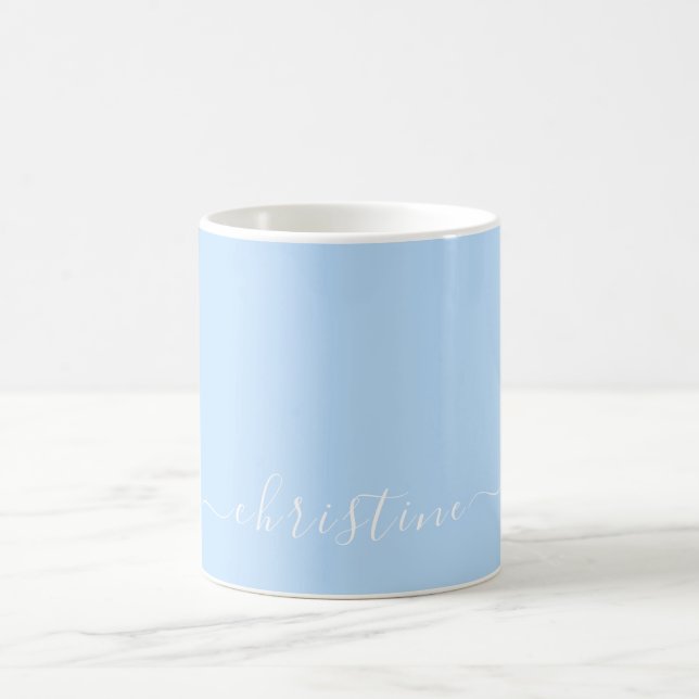 Bright Light Blue White Minimalist Modern Name 015 Coffee Mug (Center)