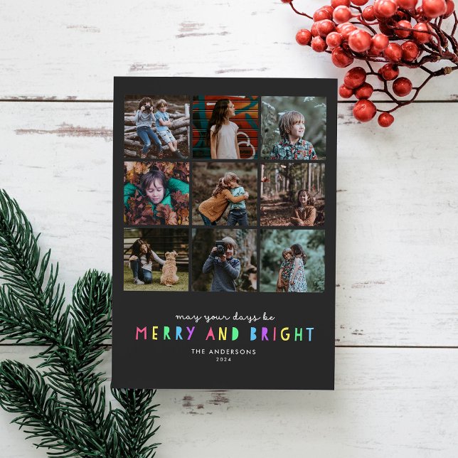 Bright Lights on Slate Multi Photo Holiday Card (Creator Uploaded)