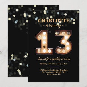Bright Lights Sparkly 13th birthday invitation