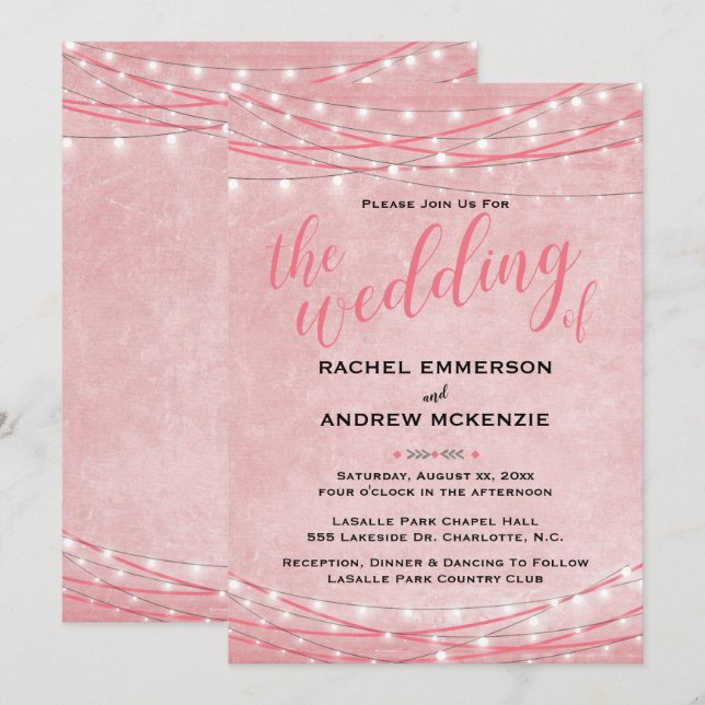 Bright Lights - Wedding Invitation -Shades of Pink (Front/Back)