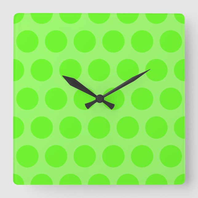 Bright Lime Dots Square Wall Clock (Front)