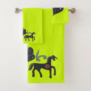 Bright Lime Green and Scandinavian Bath Towel Set