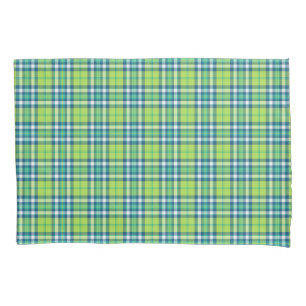 Bright Lime Green and Turquoise Plaid Pillowcase