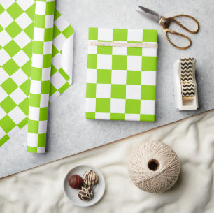 Bright Lime Green and White Chequerboard Tile Wrapping Paper