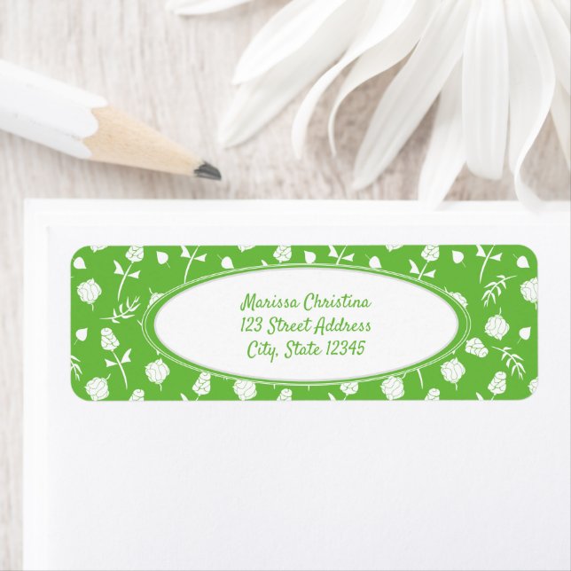 Bright Lime Green and White Floral Pattern Label (Insitu)