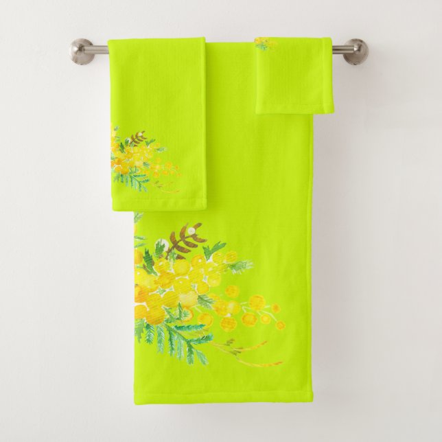 Bright Lime  Green and Yellow Flowers Bath Towel Set (Insitu)