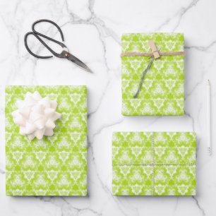 Bright Lime Green Spiral Pattern Wrapping Paper Sheet