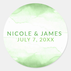 Bright Lime Green Watercolor Modern Chic Wedding Classic Round Sticker