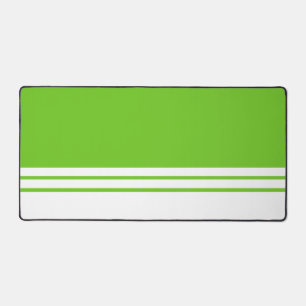 Bright Lime Green White Bottom Edge Racing Stripes Desk Mat