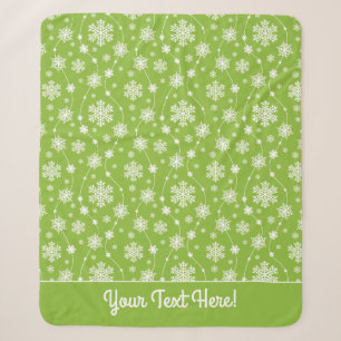 Bright Lime Green Winter White Snowflake Pattern Sherpa Blanket