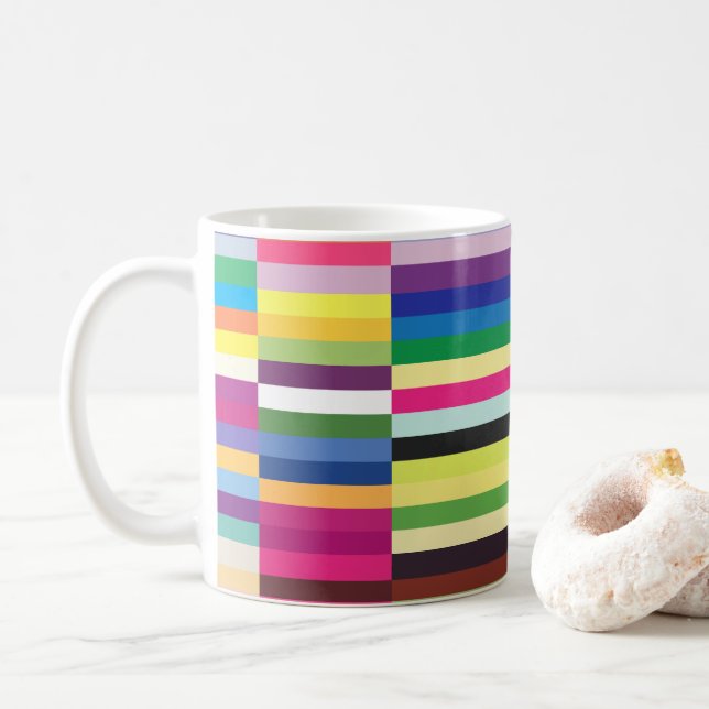 Bright Lines Multicolor Stripe Pattern Office Coffee Mug (With Donut)