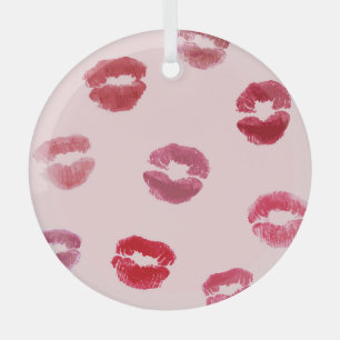 Bright Lips Imprints Valentine Pattern Glass Ornament