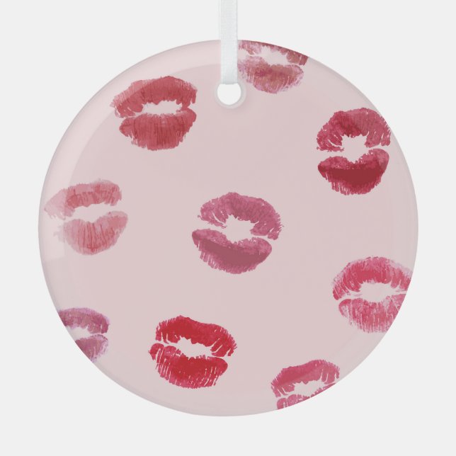 Bright Lips Imprints Valentine Pattern Glass Ornament (Front)