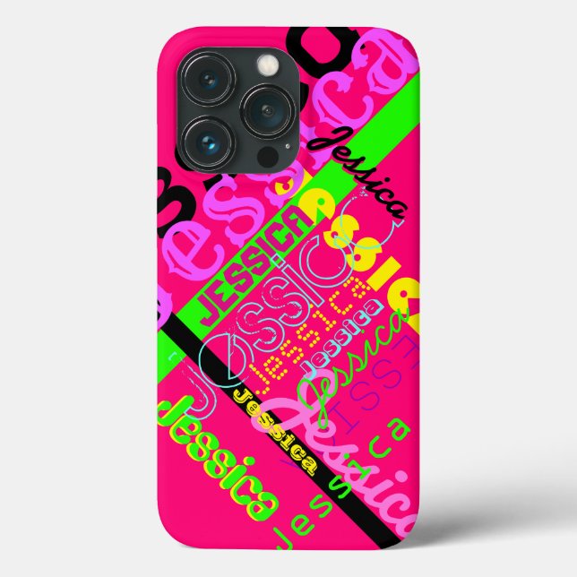 Bright Magenta 80's 90's Retro Inspired ANY NAME Case-Mate iPhone Case (Back)