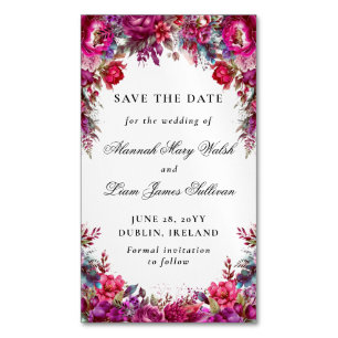 Bright Magenta Floral Budget Save the Date Magnets