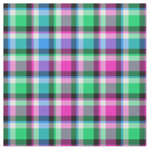 Bright Magenta, Green, and Blue Plaid Fabric