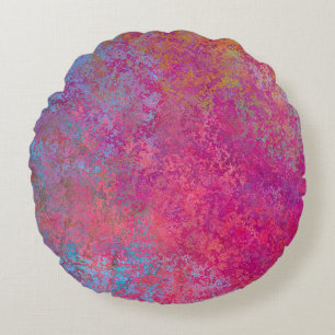 Bright Magenta Sunset Abstract Acrylic Pour Round Pillow