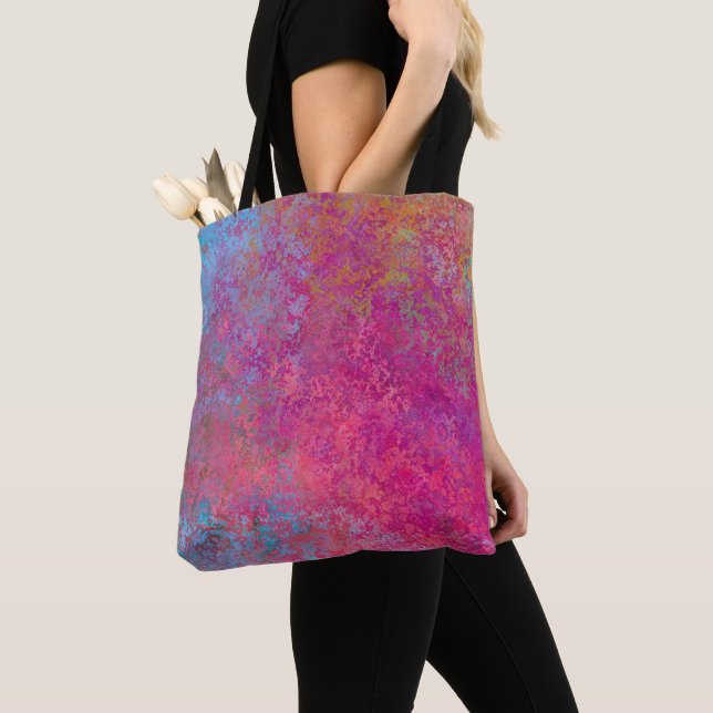 Bright Magenta Sunset Abstract Acrylic Pour Tote Bag (Close Up)