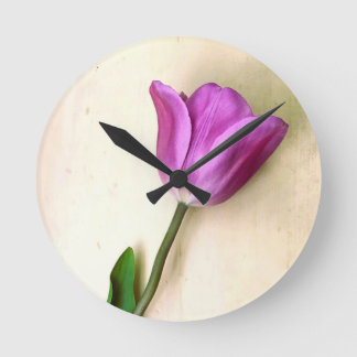 Bright Magenta Tulip Round Clock
