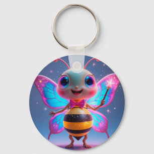 Bright Magical Bee Character With Sparkling Wings Keychain