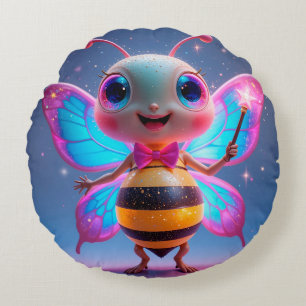 Bright Magical Bee Character With Sparkling Wings Round Pillow
