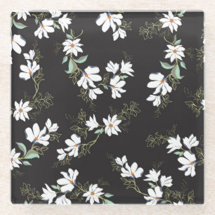 Bright Magnolia Floral Seamless Pattern Glass Coaster