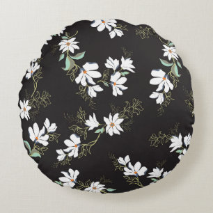 Bright Magnolia Floral Seamless Pattern Round Pillow